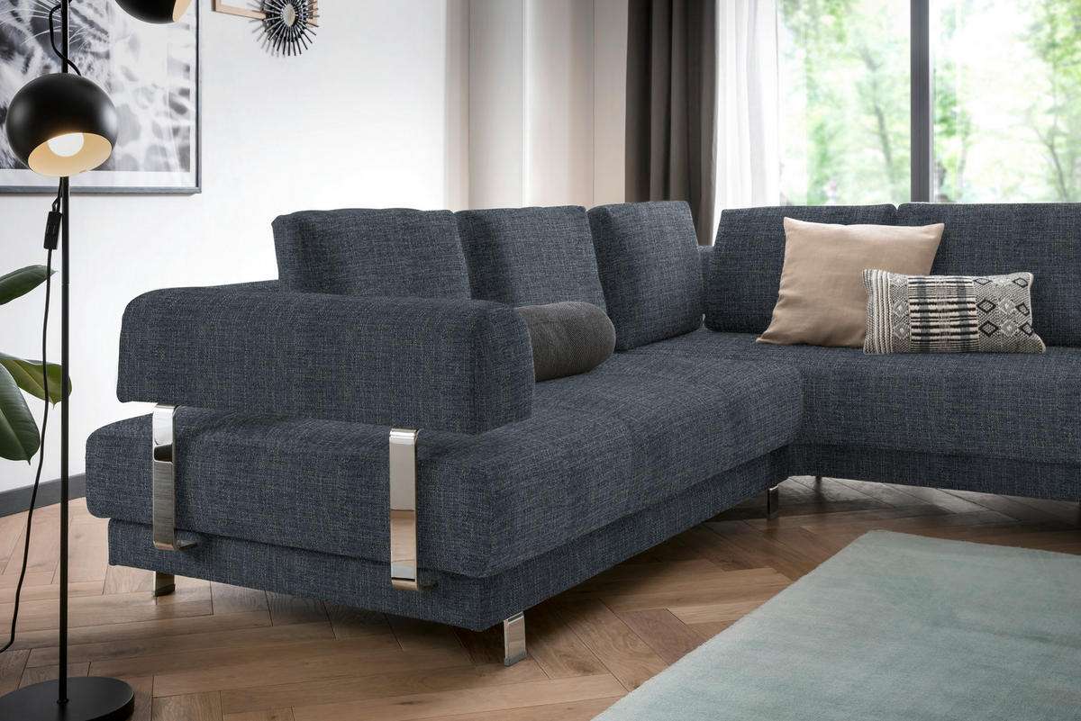 ECKSOFA in Chenille Dunkelblau  277/235 cm  - Dunkelblau, Design, Textil/Metall (277/235cm)