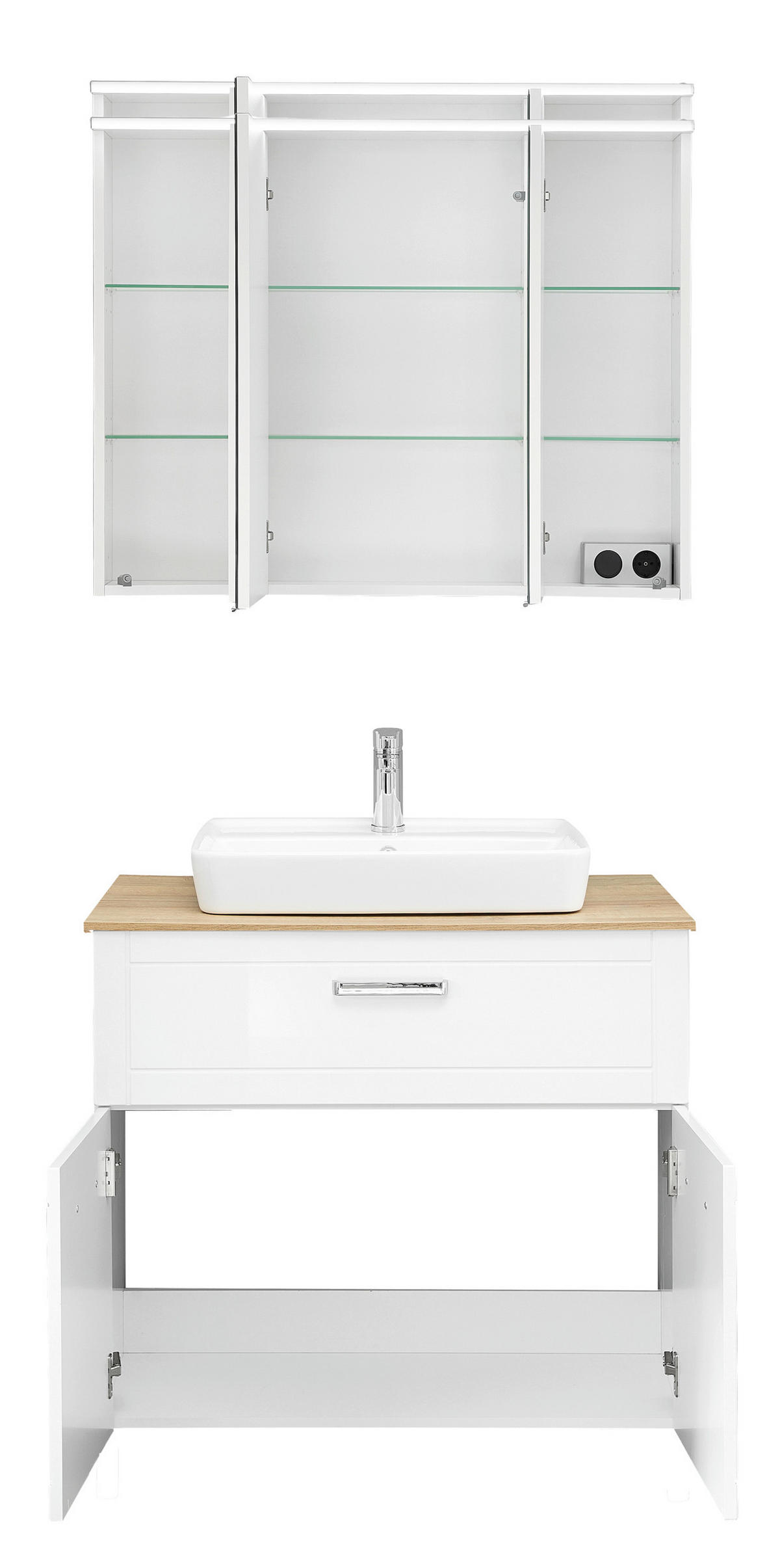 BADEZIMMER 4-teilig  in 90 cm  - Chromfarben/Eichefarben, MODERN, Glas/Keramik (90cm) - Sadena