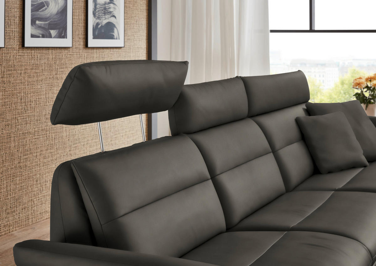 ECKSOFA in Echtleder Dunkelgrau  - Dunkelgrau/Schwarz, Design, Leder/Metall (300/157cm) - Dieter Knoll