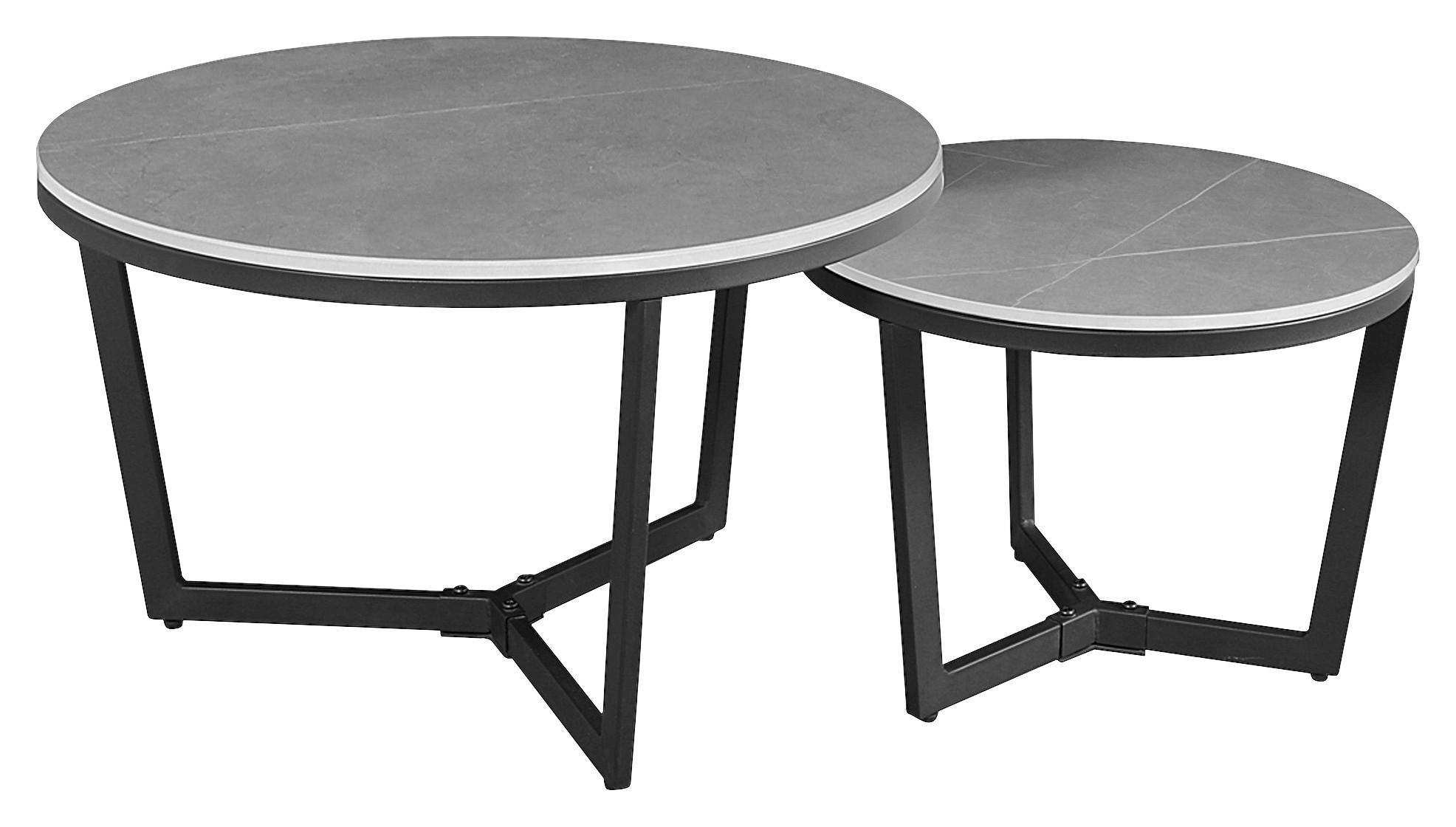 COUCHTISCH 68,5/68,5/43 cm rund Dunkelgrau  - Dunkelgrau/Schwarz, KONVENTIONELL, Stein/Metall (68,5/68,5/43cm) - MID.YOU