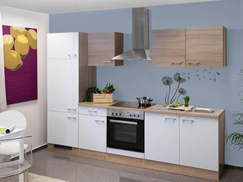 KÜCHENBLOCK 270 cm in Weiß, Sonoma Eiche - Alufarben/Weiß, MODERN, Holzwerkstoff/Kunststoff (270cm) - FlexWell