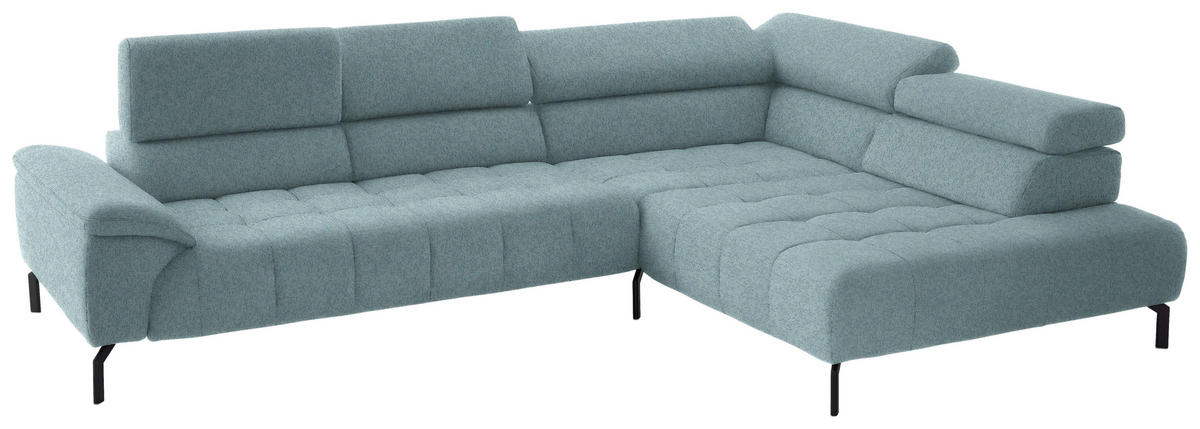 ECKSOFA in Chenille Hellblau  - Schwarz/Hellblau, Design, Textil/Metall (323/222cm) - Beldomo Style
