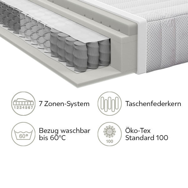 TASCHENFEDERKERNMATRATZE 180/200 cm Höhe ca. 23 cm  - Weiß, Basics, Textil (180/200cm) - Livetastic