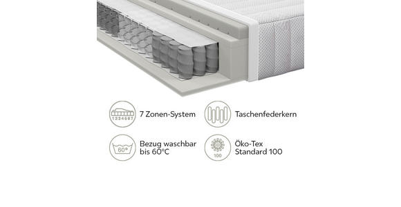 TASCHENFEDERKERNMATRATZE 90/200 cm Höhe ca. 23 cm - Weiß, Basics, Textil (90/200cm) - Sleeptex
