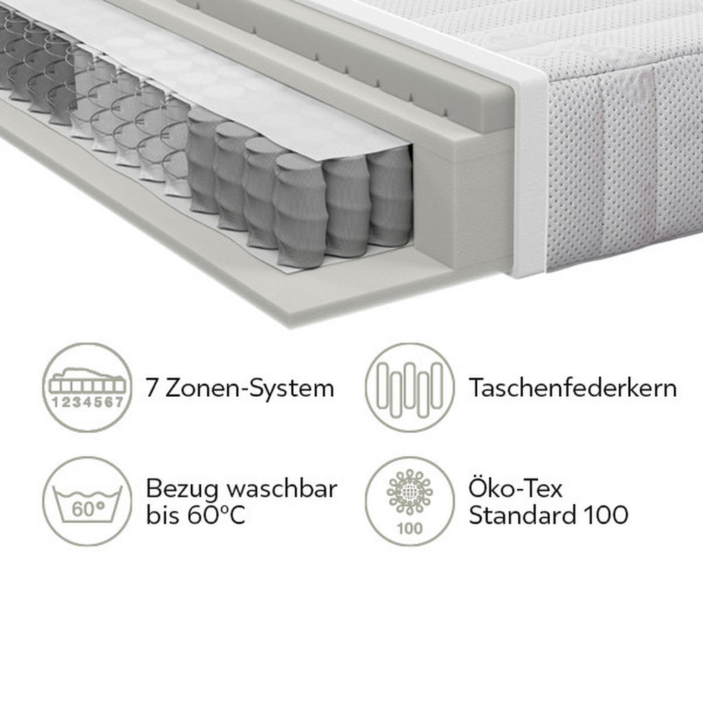 Thumbnail - Livetastic Taschenfederkernmatratze, Weiß, Textil, H3, Füllung: Taschenfederkern, rechteckig, 140x200 cm, Oeko-Tex® Stan...