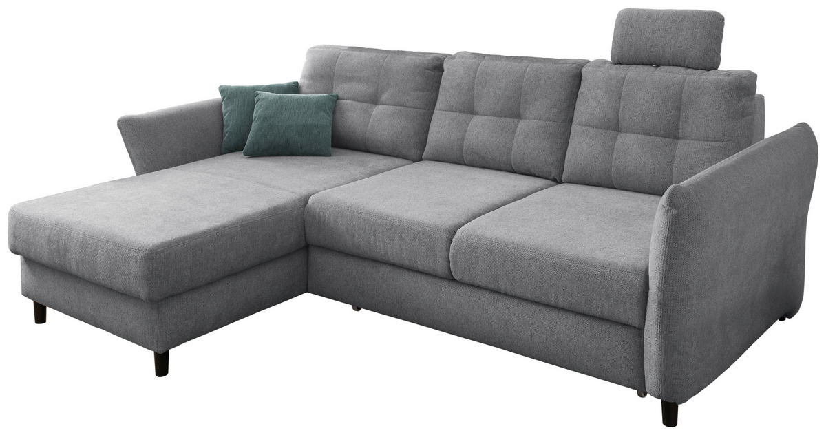 ECKSOFA in Chenille Silberfarben  - Mintgrau/Silberfarben, Modern, Holz/Textil (176/250-280cm) - Livetastic
