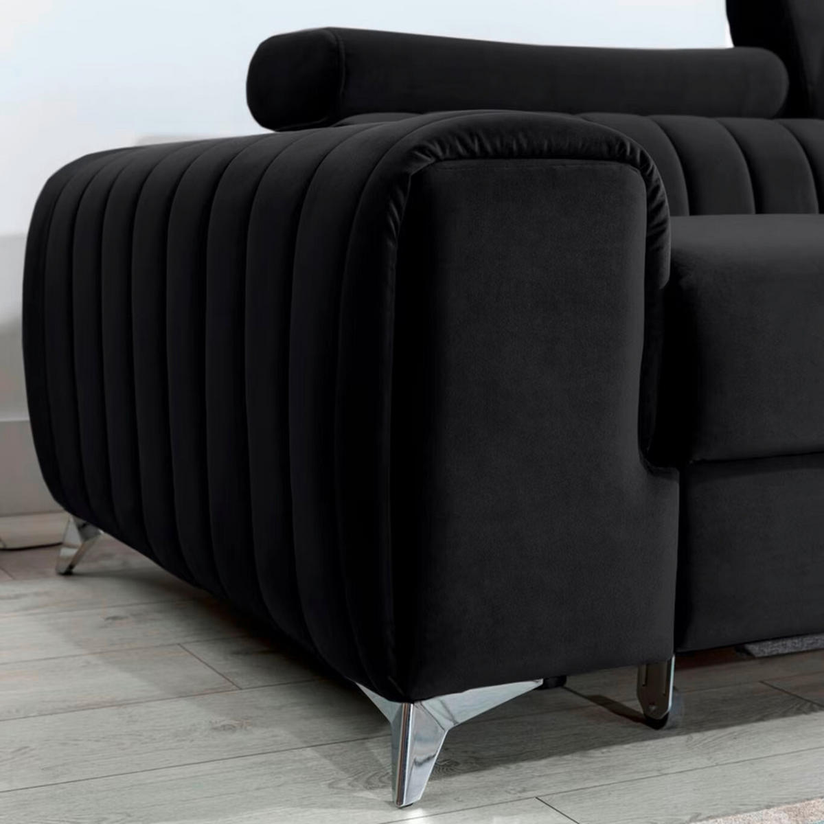 ECKSOFA  Schwarz Samt  - Silberfarben/Schwarz, Design, Textil/Metall (278/205cm) - MID.YOU