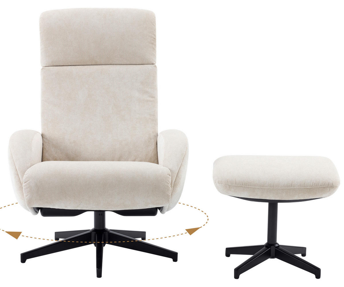 RELAXSESSELSET BASTY Webstoff Hocker    - Beige/Schwarz, Design, Textil/Metall (75/107/77cm) - Livetastic