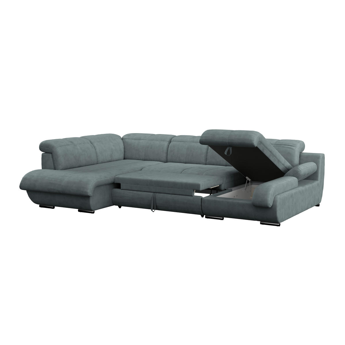 WOHNLANDSCHAFT Grau Mikrofaser  - Chromfarben/Grau, MODERN, Textil/Metall (228/345/184cm) - MID.YOU