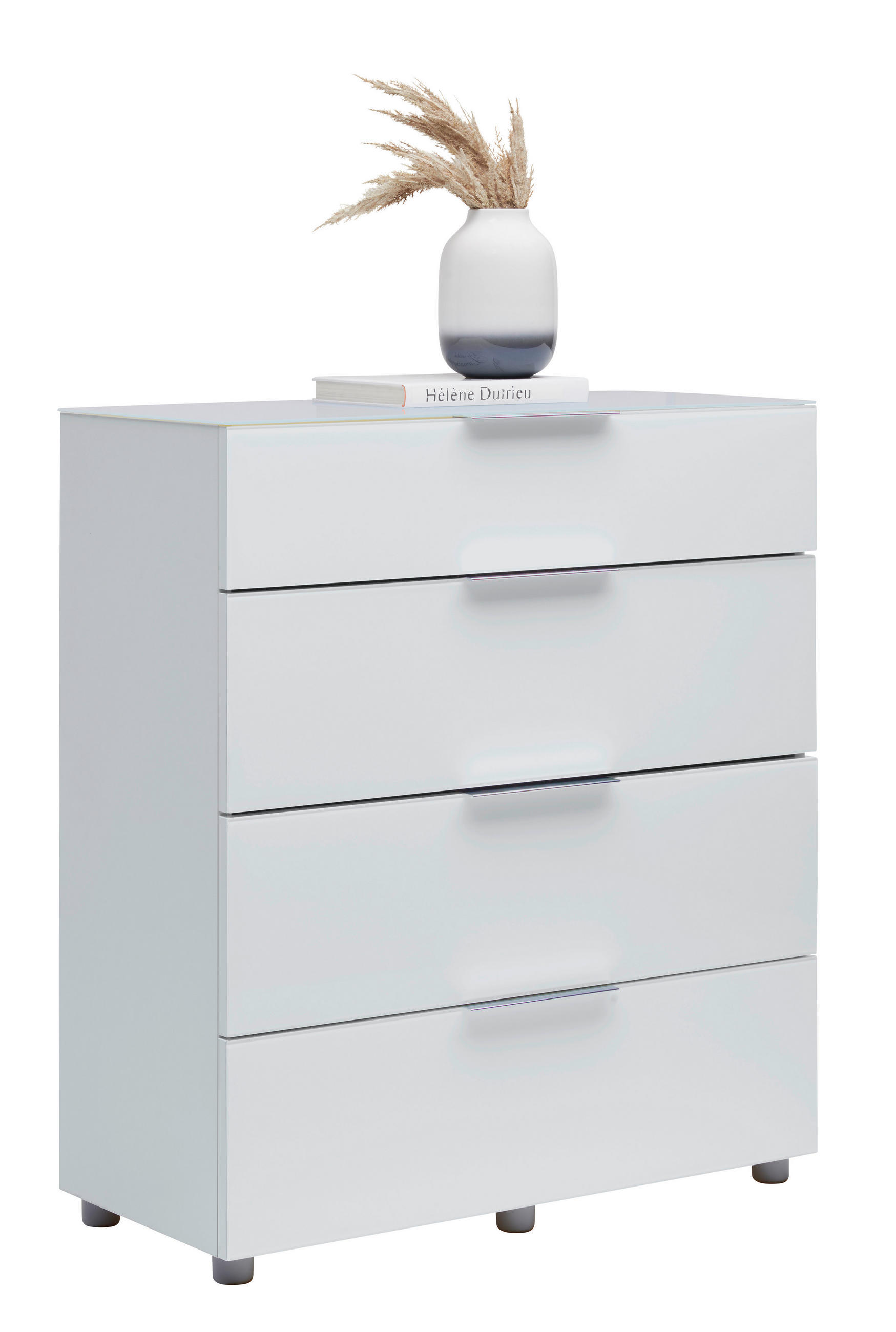 KOMODA   90/101/40 cm   bijela visoki sjaj  - siva/boje kroma, Basics, staklo/drvni materijal (90/101/40cm) - Voleo