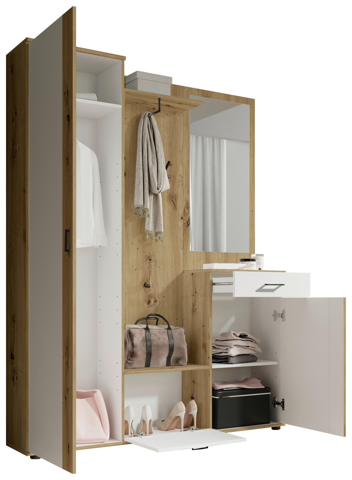 GARDEROBE 5-teilig  in 145/184/29 cm  - Weiss/Eiche Artisan, Design, Holzwerkstoff (145/184/29cm) - MID.YOU