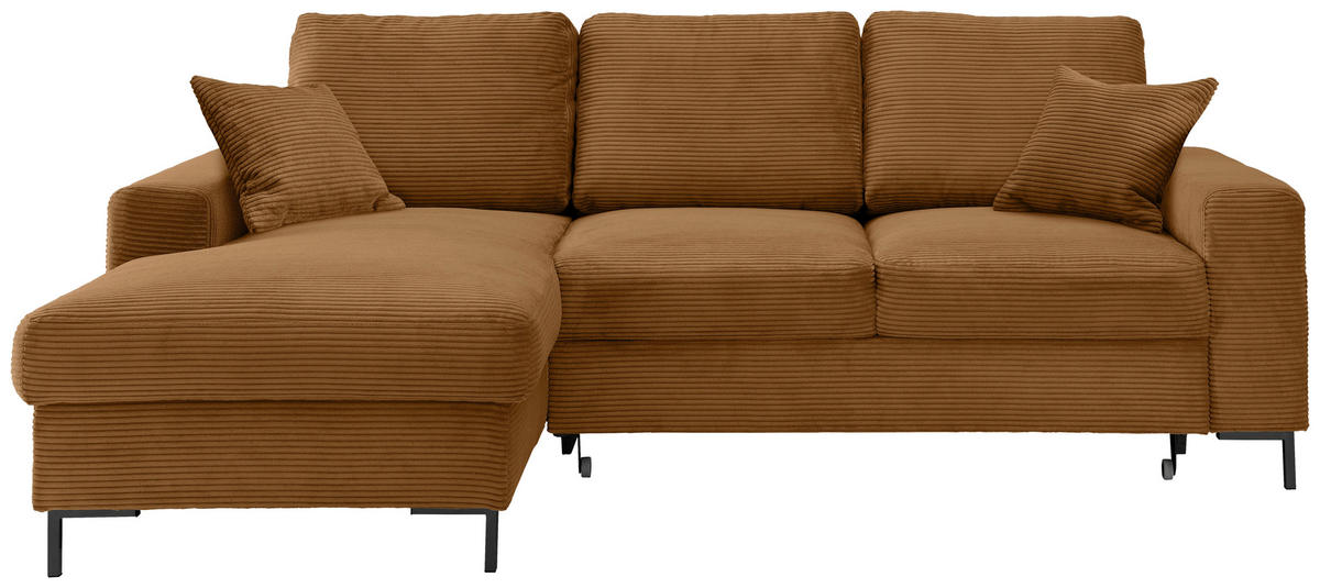 ECKSCHLAFSOFA in Cord Goldfarben  - Goldfarben/Schwarz, KONVENTIONELL, Textil/Metall (143/237cm) - Livetastic