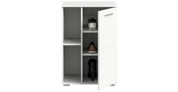 SCHUHSCHRANK Prego  in 55/79/37 cm  - Weiß Hochglanz/Silberfarben, Design, Holzwerkstoff/Kunststoff (55/79/37cm) - Xora