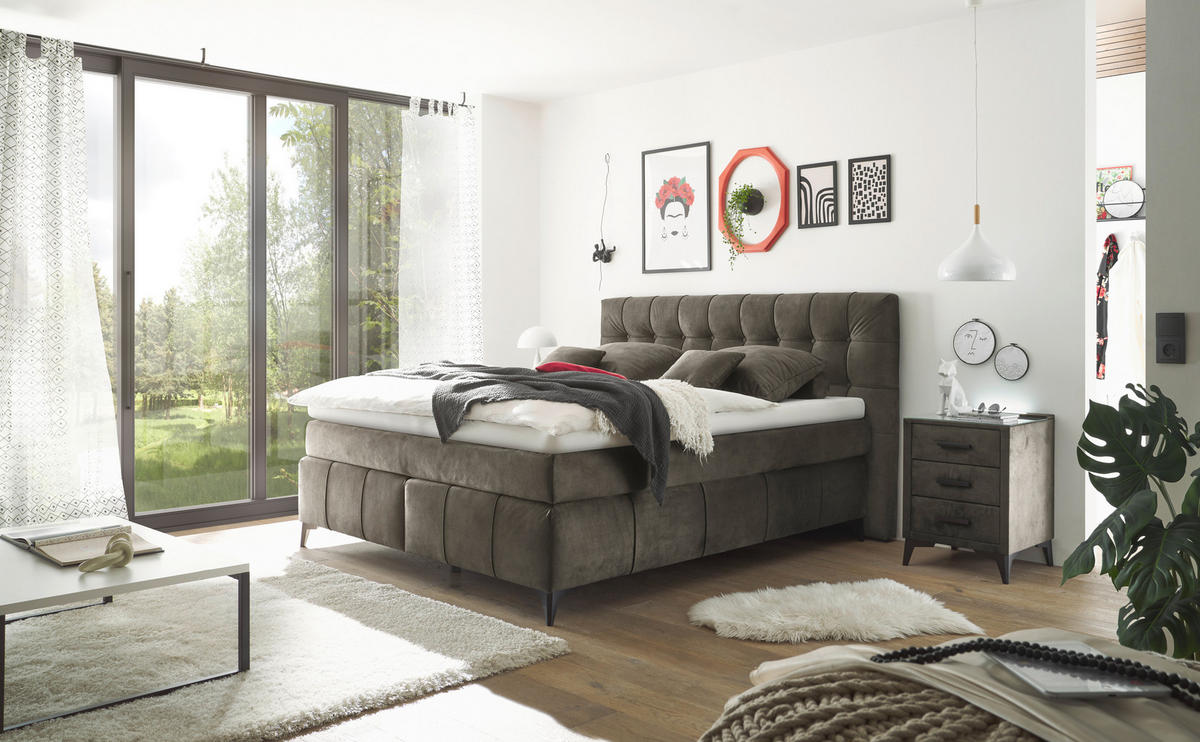 BOXSPRINGBETT 180/200 cm  in Dunkelbraun  - Dunkelbraun/Schwarz, Konventionell, Kunststoff/Textil (180/200cm) - Modante
