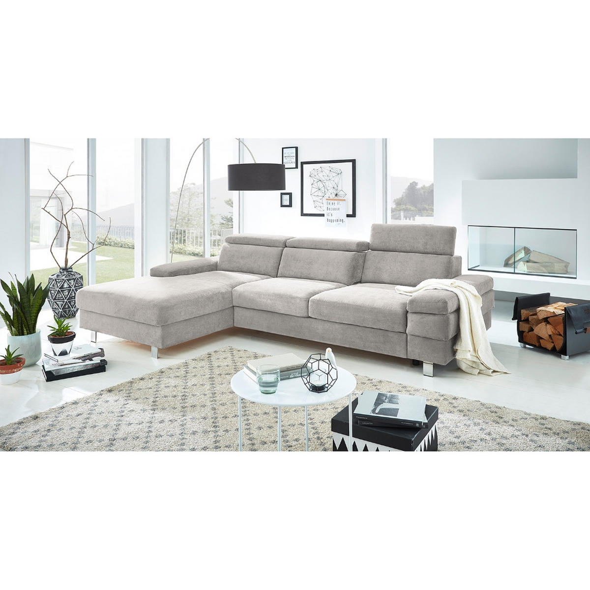 ECKSOFA in Webstoff Silberfarben  - Silberfarben, Konventionell, Textil/Metall (260/82/182cm) - Trendmanufaktur