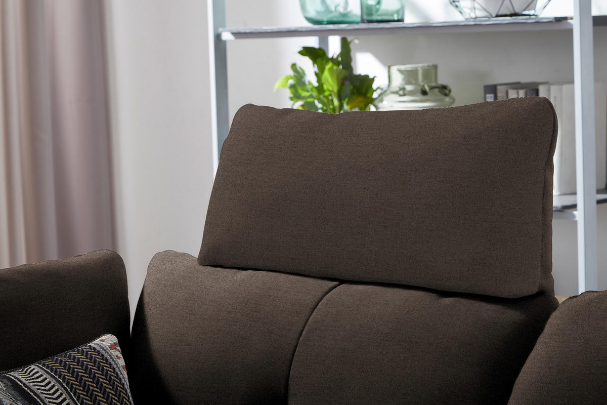 ECKSOFA in Flachgewebe Dunkelbraun  344/157 cm  - Dunkelbraun/Schwarz, Design, Textil/Metall (344/157cm) - Chilliano