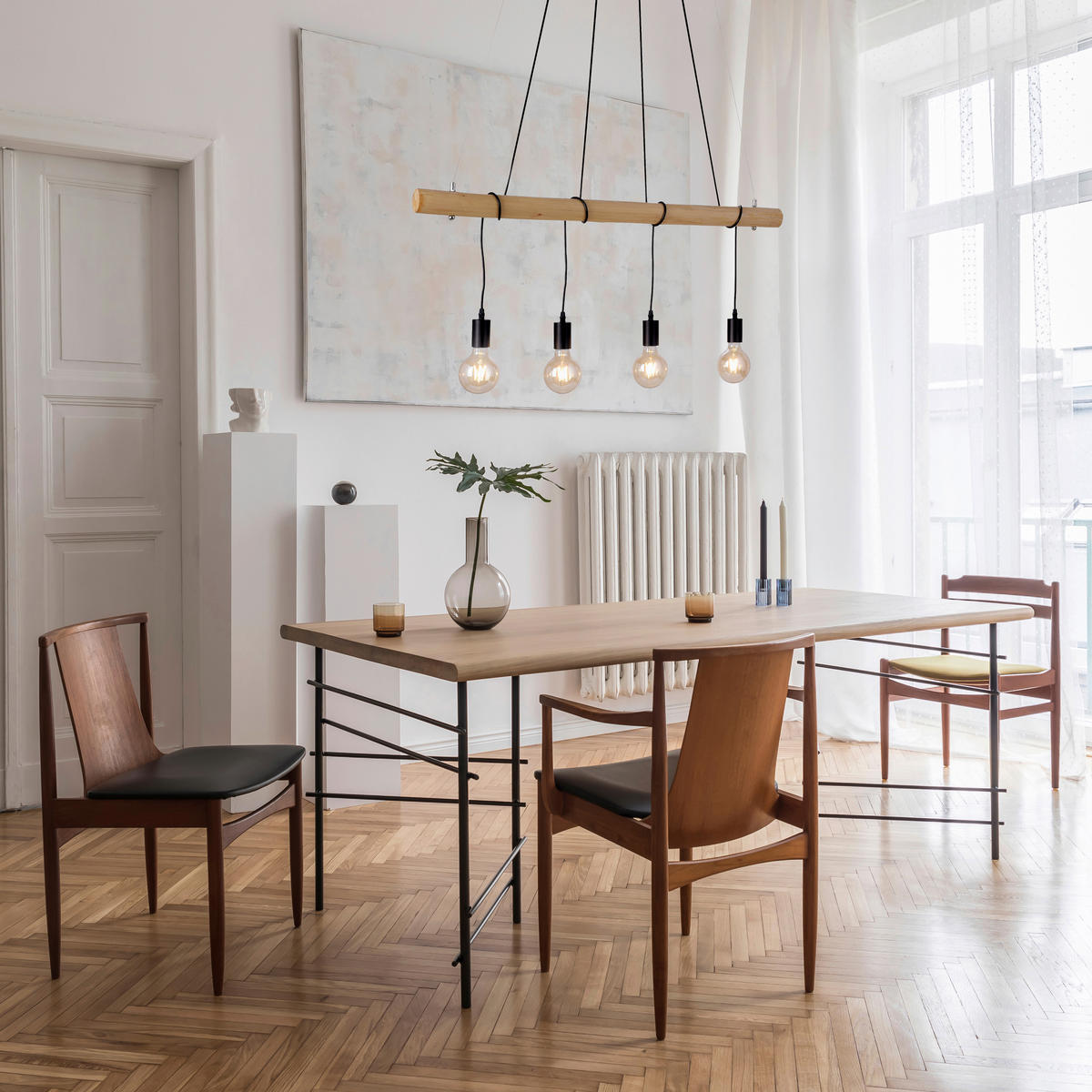 LED-HÄNGELEUCHTE  100/9,5/120 cm    - Eukalyptusholzfarben/Schwarz, Natur, Holz/Kunststoff (100/9,5/120cm) - Just Light