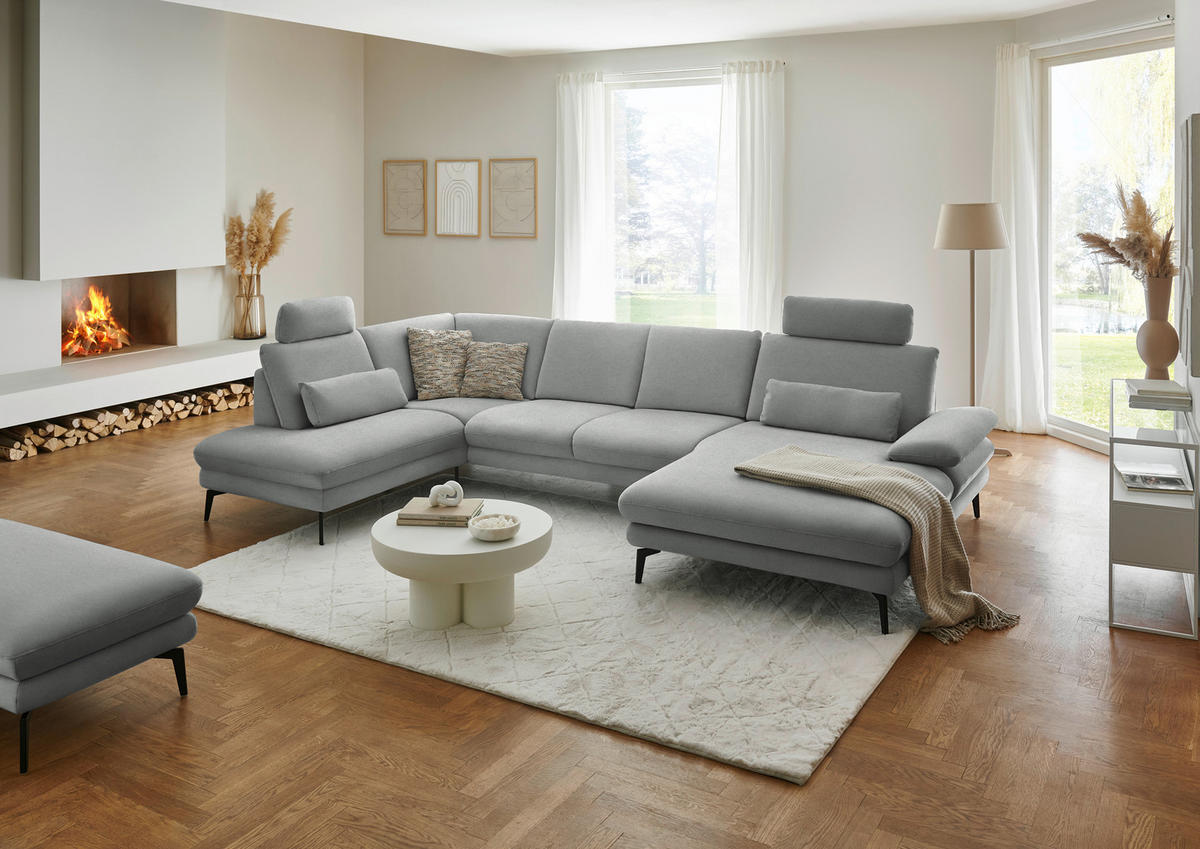 WOHNLANDSCHAFT Chenille, Flachgewebe Grau  - Schwarz/Grau, Design, Textil/Metall (208/344/180cm) - Dieter Knoll