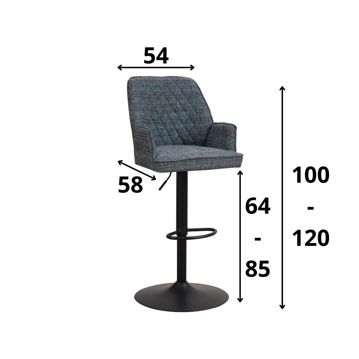 BARHOCKER-SET in Blau  - Blau/Schwarz, Design, Textil/Metall (54/100/58cm) - MID.YOU