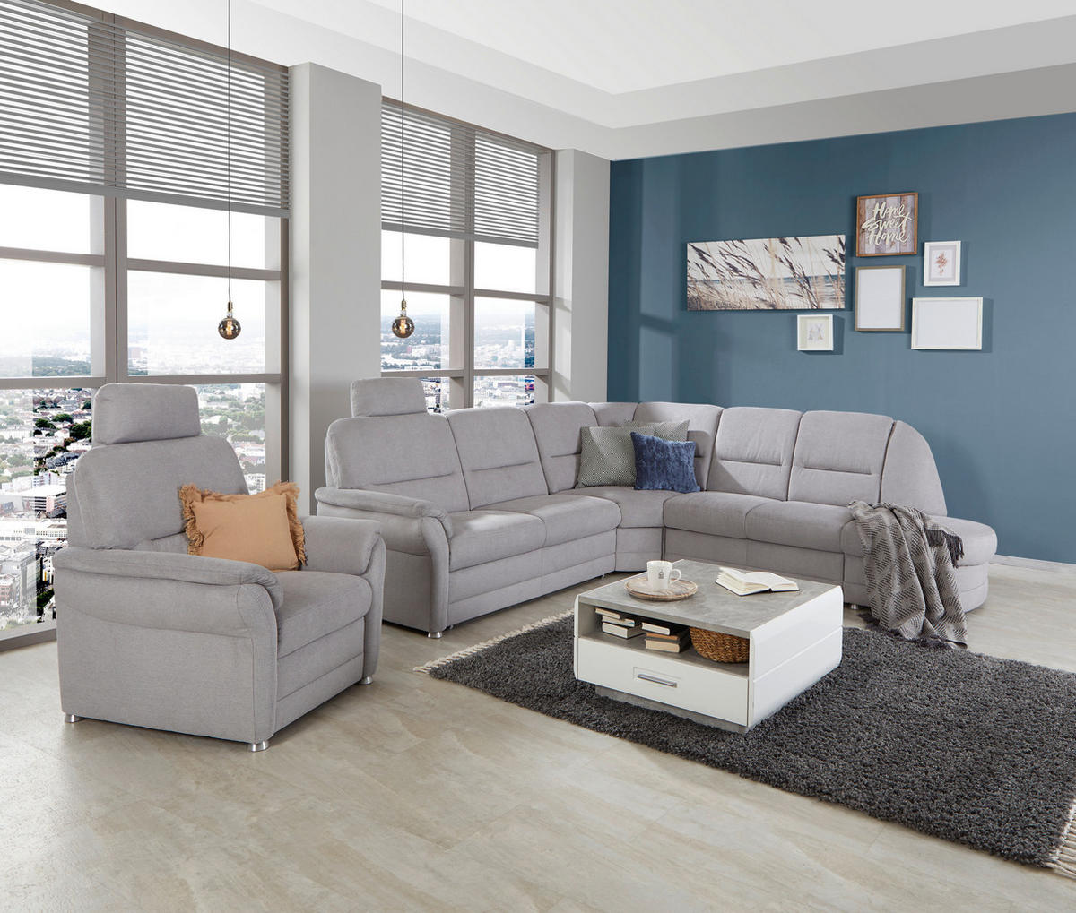 WOHNLANDSCHAFT in Silberfarben  - Silberfarben, Modern, Holz/Holzwerkstoff (254/274cm) - Livetastic