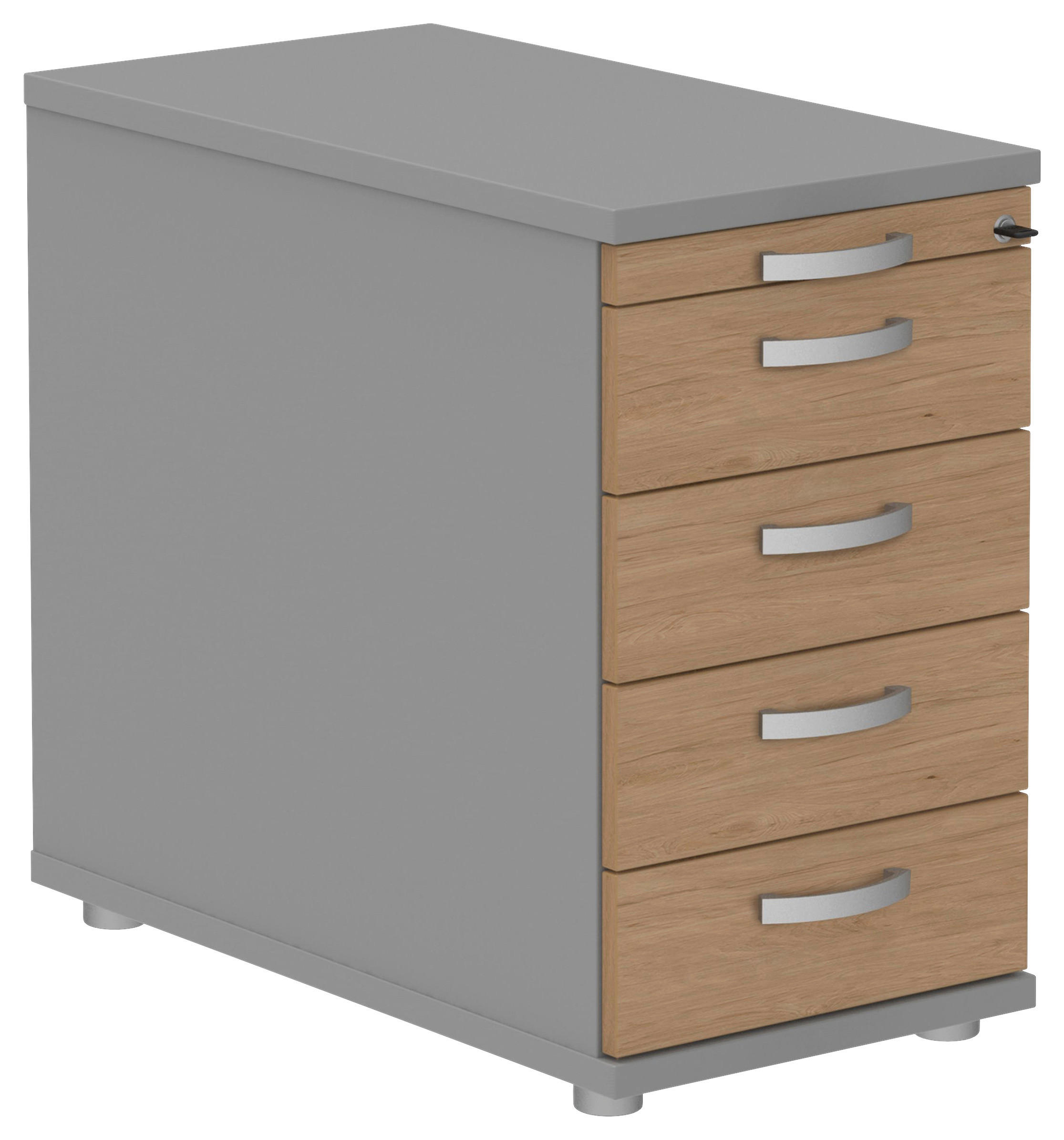 ANSTELLCONTAINER 43/72-80/80 cm  - Eichefarben/Alufarben, KONVENTIONELL, Holzwerkstoff/Metall (43/72-80/80cm) - Moderano