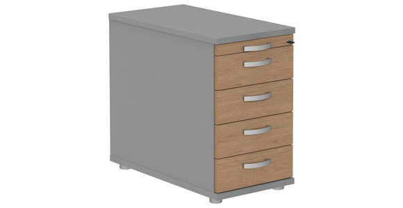 ANSTELLCONTAINER Alufarben, Eichefarben, Grau  - Eichefarben/Alufarben, KONVENTIONELL, Holzwerkstoff/Metall (43/72-80/80cm) - Moderano