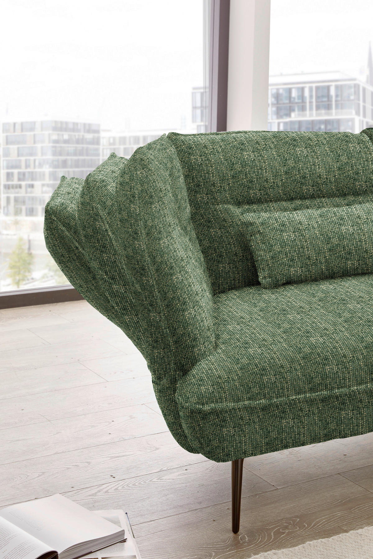 ECKSOFA in Flachgewebe Olivgrün  - Schwarz/Olivgrün, Design, Textil/Metall (339/153cm) - Moderano