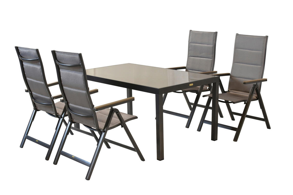 GARTENTISCHGRUPPE  - Graphitfarben/Grau, KONVENTIONELL, Glas/Kunststoff - Gardenson