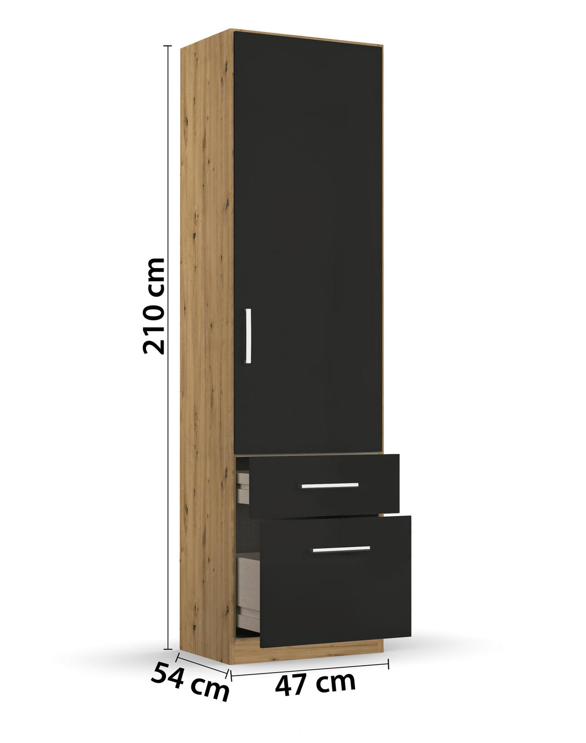 DREHTÜRENSCHRANK in Eiche Artisan, Grau  - Chromfarben/Eiche Artisan, Modern, Holzwerkstoff/Kunststoff (47/197/54cm) - Rauch Möbel