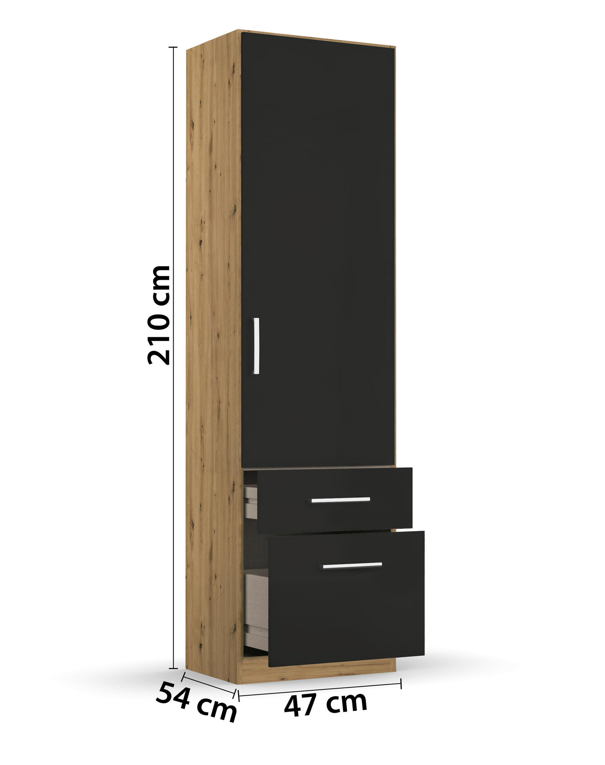 Thumbnail - Rauch Möbel Drehtürenschrank, Eiche Artisan, Grau, Kunststoff, 2 Schubladen, 47x210x54 cm, Blauer Engel, Made in Germany...