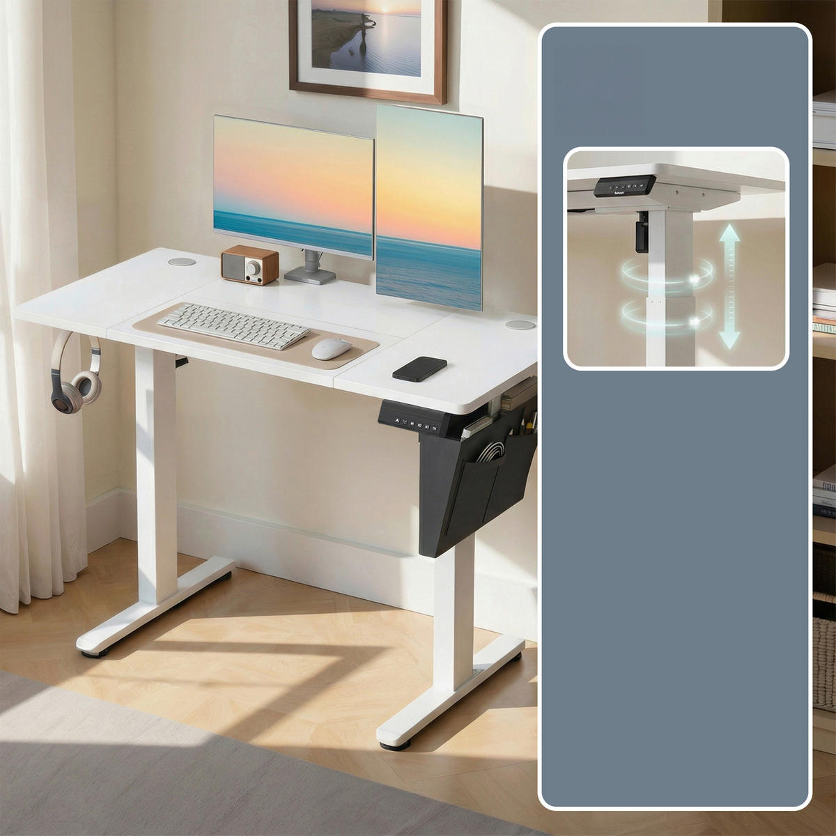 SCHREIBTISCH 120/60/72-120 cm Weiß elektrisch höhenverstellbar  - Weiß, Basics, Holzwerkstoff/Kunststoff (120/60/72-120cm) - Boxxx