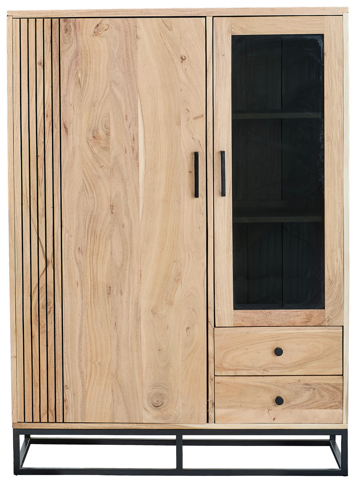 HIGHBOARD  105/146/41,5 cm 2 Schublade(n)  - Schwarz/Naturfarben, Design, Glas/Holz (105/146/41,5cm) - Livetastic