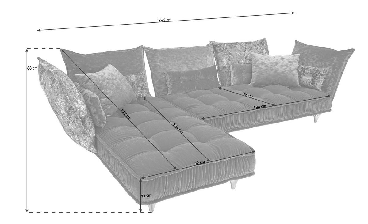 ECKSOFA in Velours Multicolor  219/349 cm  - Multicolor, Trend, Textil/Metall (219/349cm) - Bretz