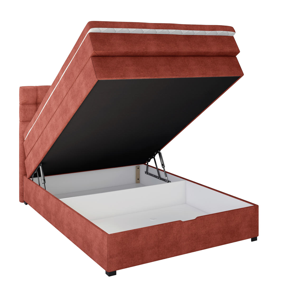 BOXSPRINGBETT 140/200 cm,  in Rot, Matratze, Bettkasten, Topper, H3 = fest  - Rot/Schwarz, KONVENTIONELL, Kunststoff/Textil (140/200cm) - Boxxx