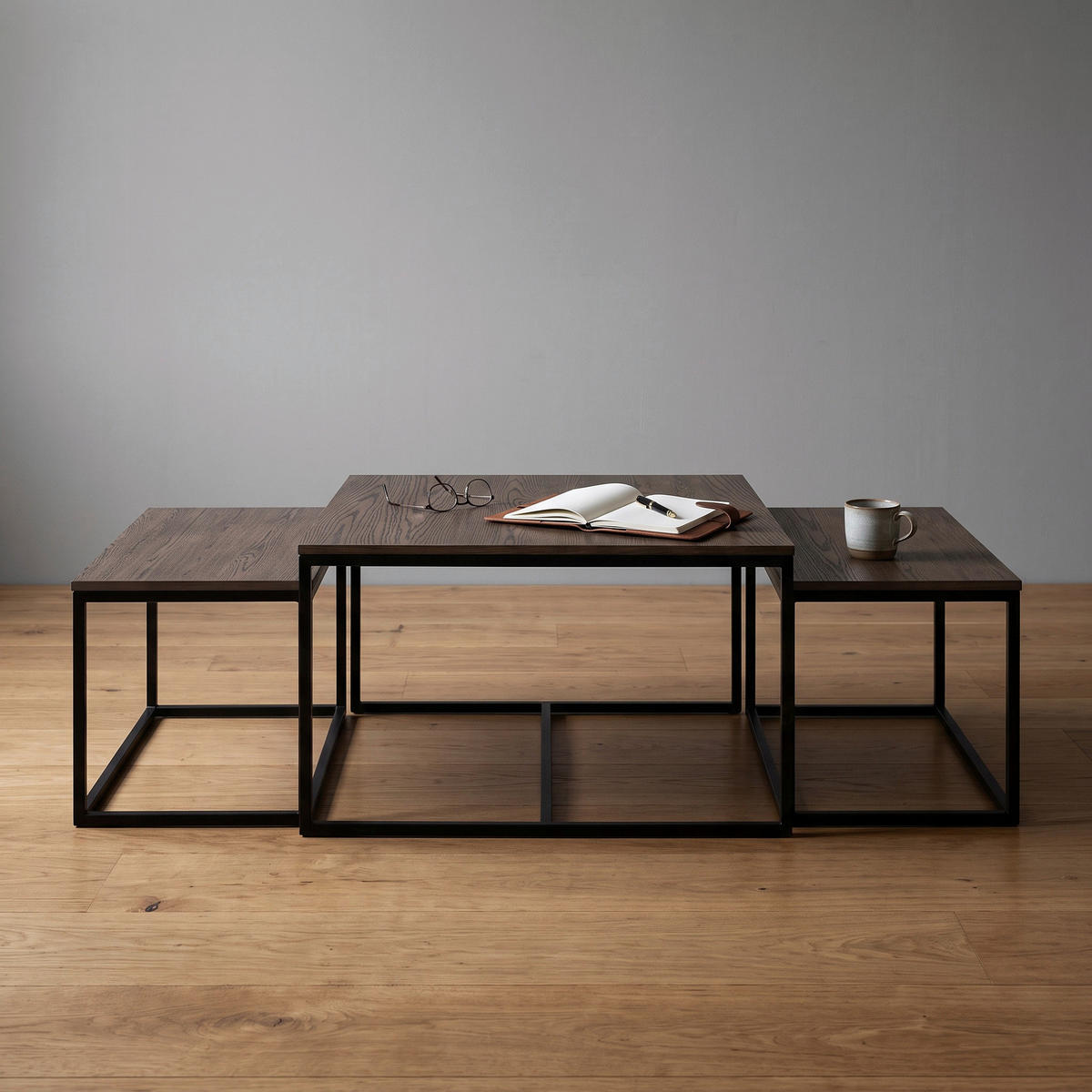 SOFFBORD SET - brun/svart, Modern, metall/trämaterial (90/85/90/44/48/40cm) - Niels Andersson
