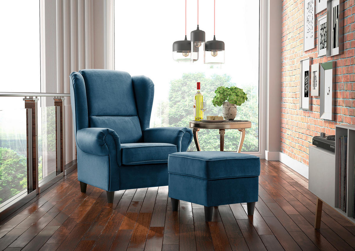 OHRENSESSEL Plüsch Blau  - Blau/Schwarz, Design, Holz/Textil (94/112/92cm) - MID.YOU