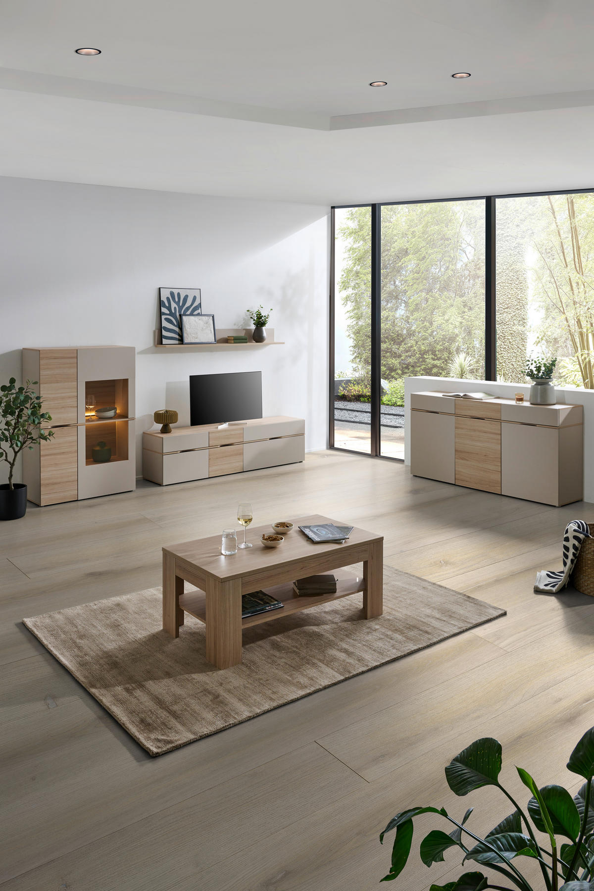 VITRINE Eichefarben, Sandfarben  94,9/138/41 cm  - Sandfarben/Eichefarben, Natur, Glas/Holzwerkstoff (94,9/138/41cm) - Ti'me