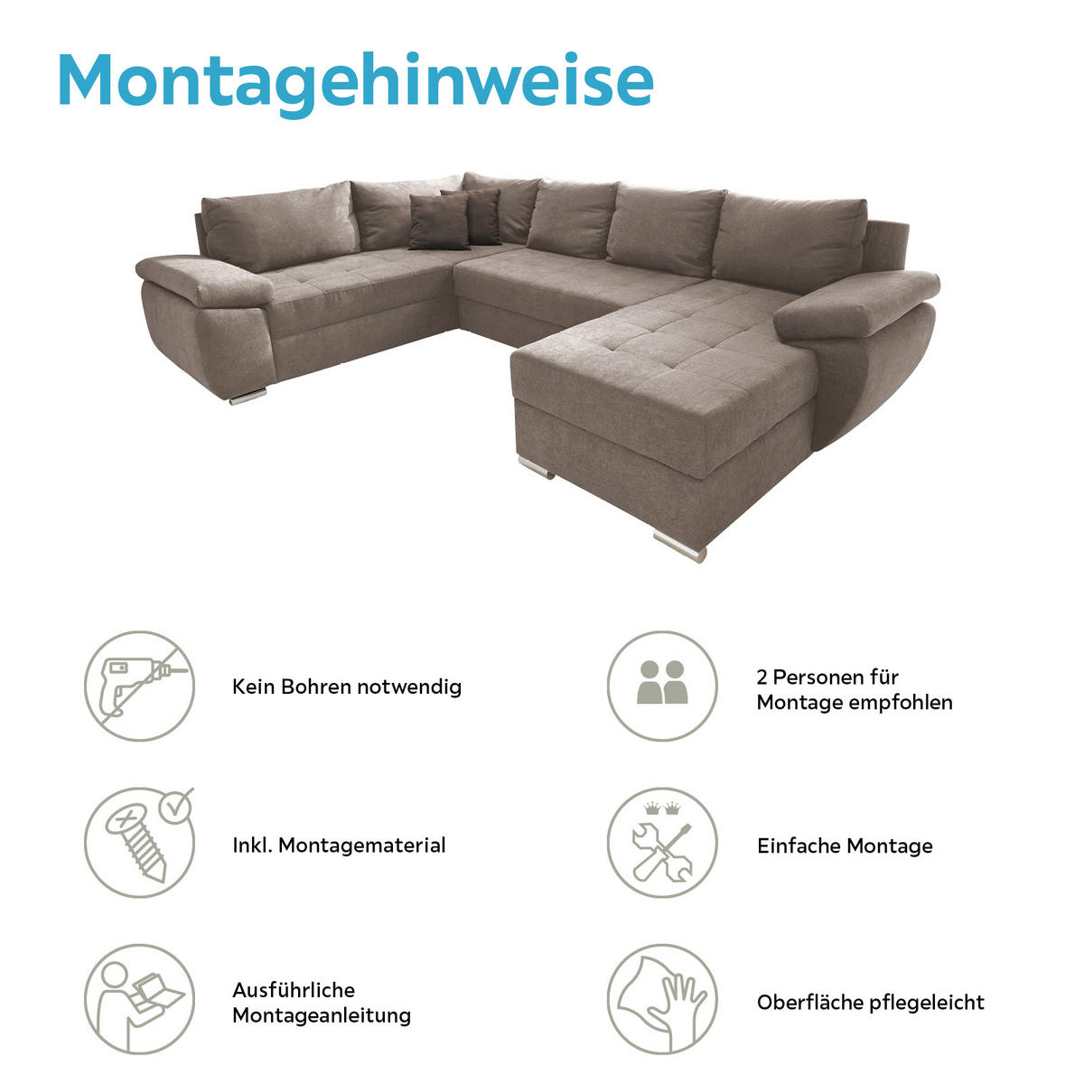 WOHNLANDSCHAFT in Mikrofaser Taupe  - Taupe/Chromfarben, Konventionell, Textil/Metall (219/305/157cm) - Livetastic