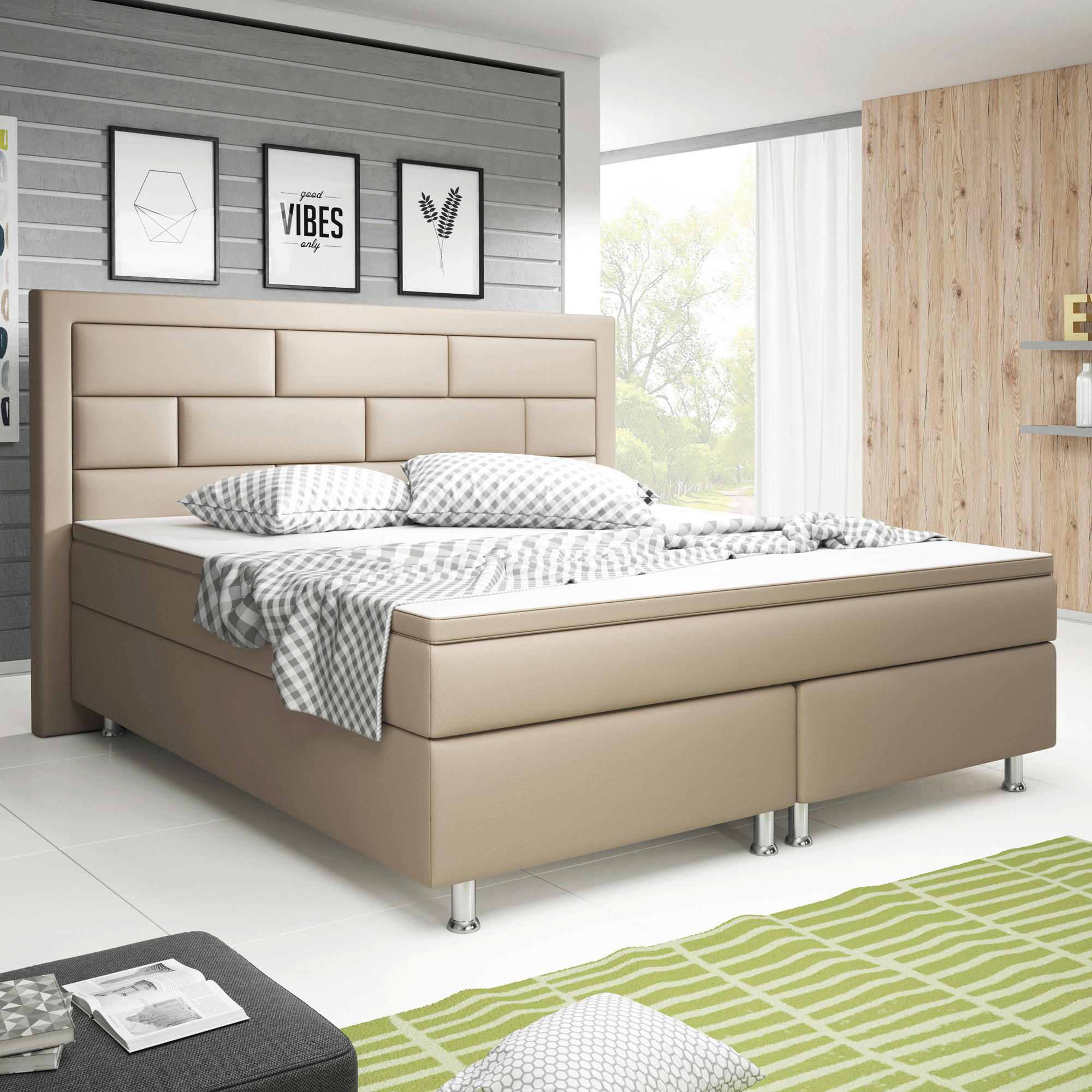 BOXSPRINGBETT 180/200 cm  in Cappuccino  - Silberfarben/Cappuccino, KONVENTIONELL, Leder/Textil (180/200cm) - MID.YOU
