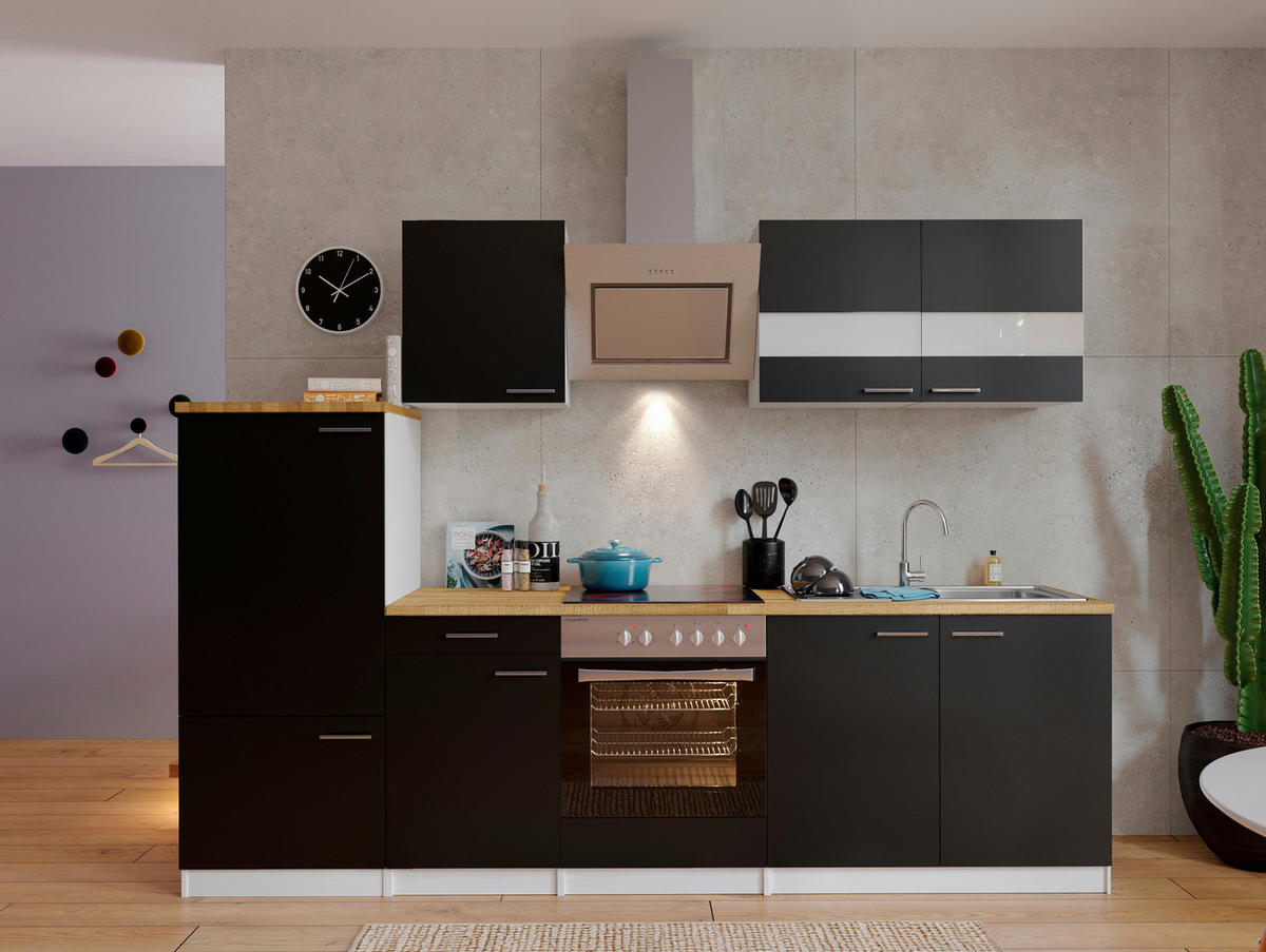 KÜCHENBLOCK 270 cm   in Schwarz  - Edelstahlfarben/Nussbaumfarben, Basics, Holzwerkstoff/Metall (270cm) - Respekta