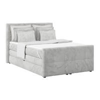 BOXSPRINGBETT 140/200 cm,  in Hellgrau, gepolstertes Kopfteil, Bettkasten, Topper, Matratzen, H4 + H4 = sehr fest  - Hellgrau, KONVENTIONELL, Holz/Holzwerkstoff (140/200cm) - Luca Bessoni