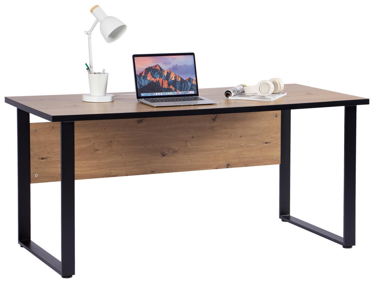 SCHREIBTISCH 160/75/73,5 cm Schwarz, Eiche Artisan   - Schwarz/Eiche Artisan, MODERN, Holzwerkstoff/Metall (160/75/73,5cm) - Livetastic