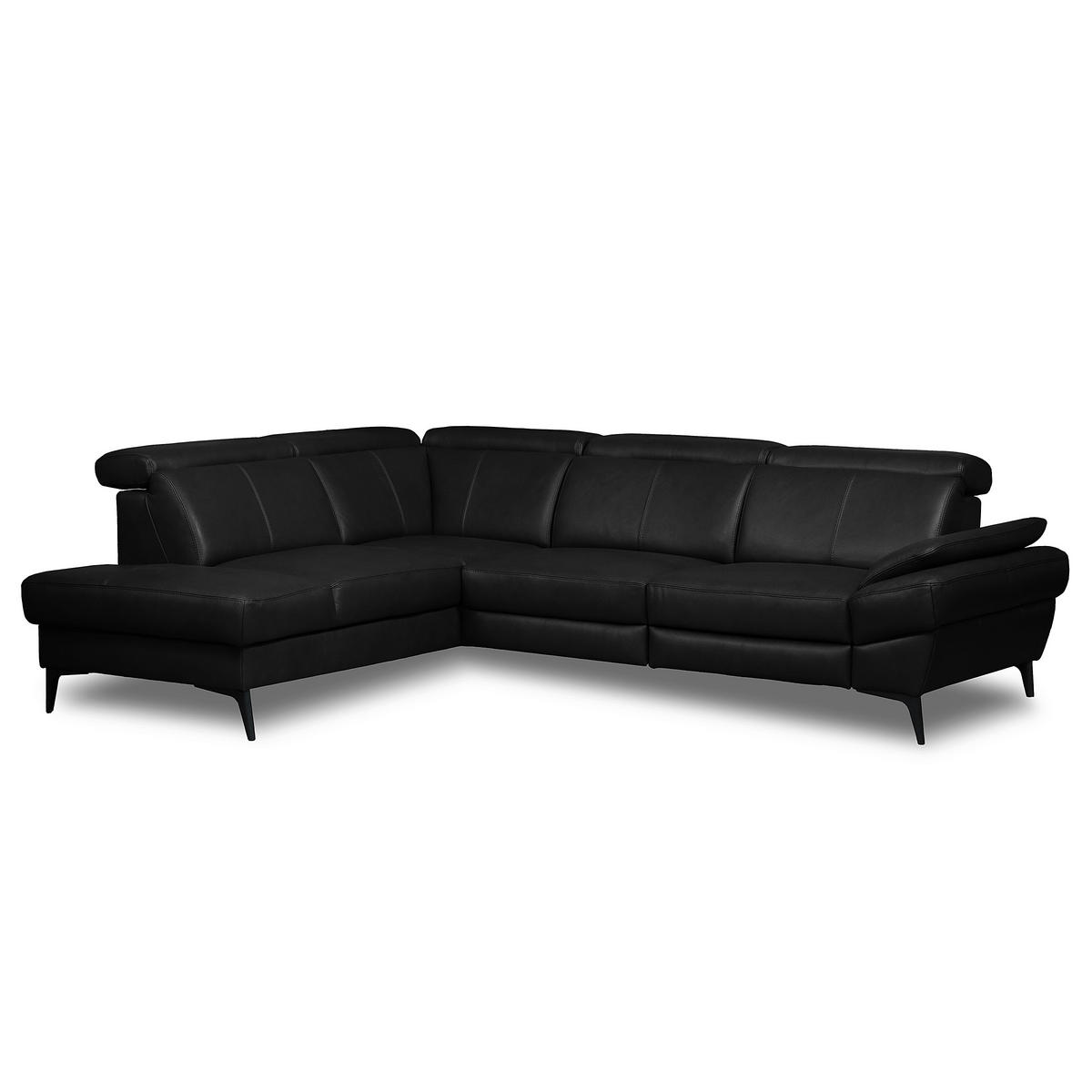 ECKSOFA Lederlook Echtleder Schwarz  - Schwarz, Design, Leder/Textil (211/264cm) - Livetastic