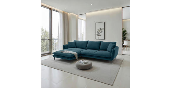 ECKSOFA  in Webstoff Petrol  196/304 cm  - Petrol/Schwarz, KONVENTIONELL, Textil/Metall (196/304cm) - Hom`in