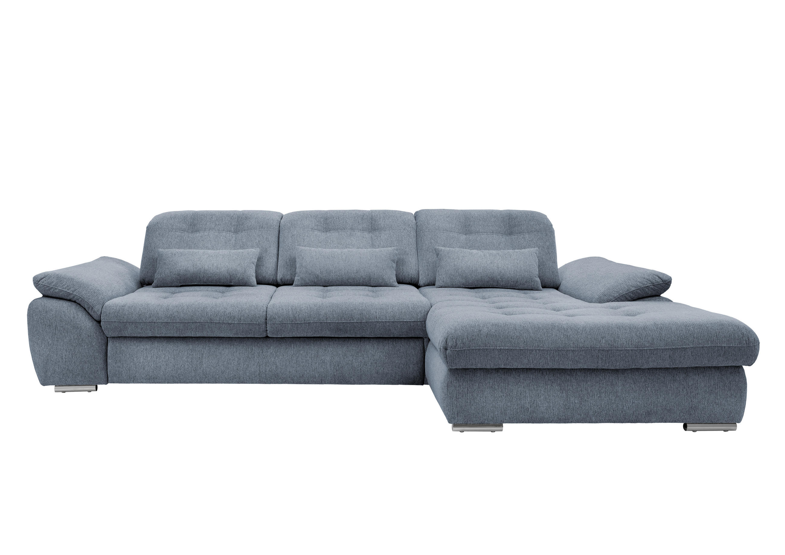 ECKSOFA in Chenille Hellblau  - Chromfarben/Anthrazit, Modern, Textil/Metall (314/184cm) - Livetastic