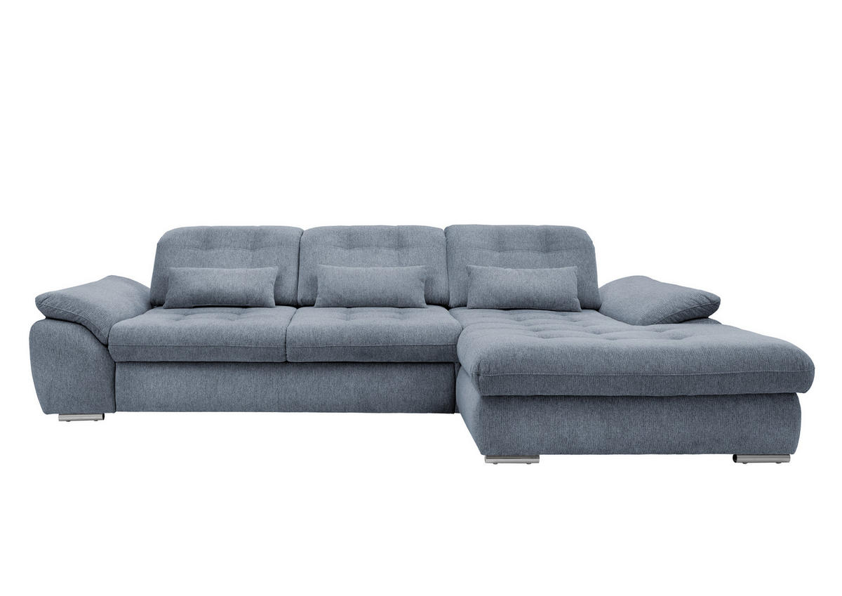 ECKSOFA in Chenille Hellblau  - Chromfarben/Anthrazit, Modern, Textil/Metall (314/184cm) - Livetastic