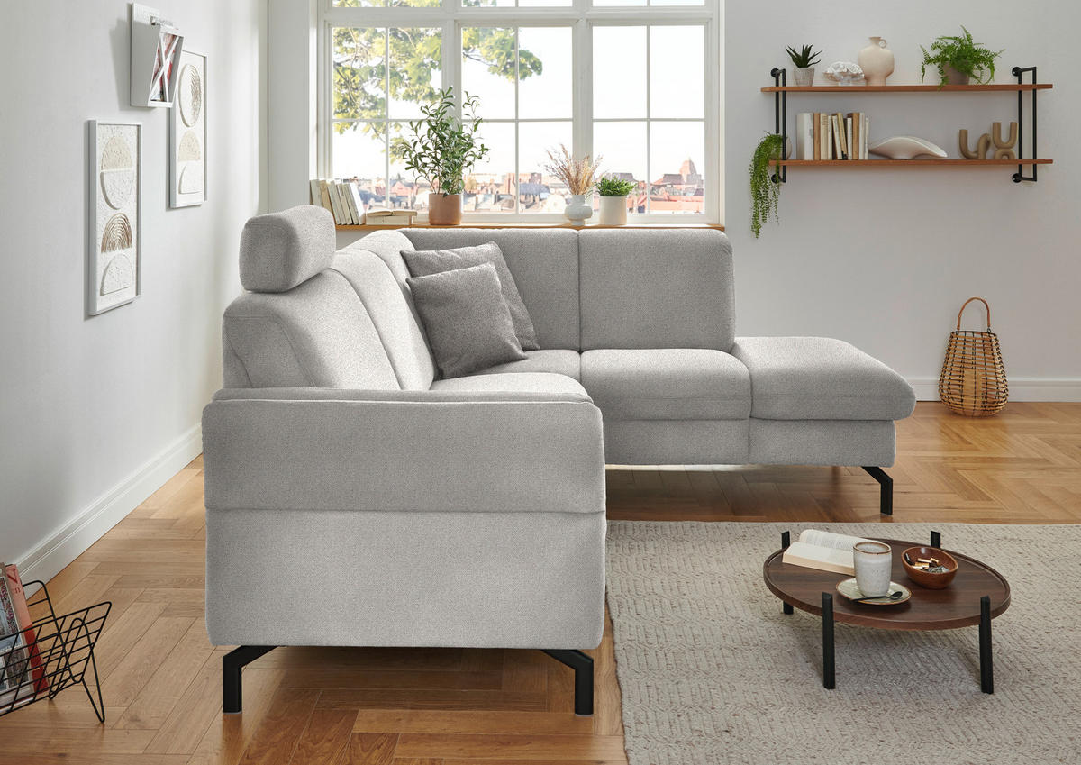 ECKSOFA in Flachgewebe Ecru  - Ecru/Schwarz, Konventionell, Textil/Metall (241/190cm) - Beldomo Comfort