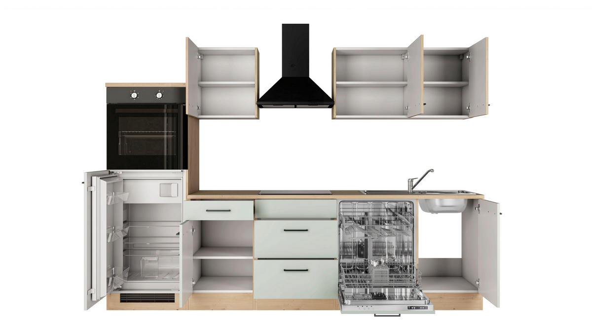 KUCHYŇSKÝ BLOK 280 cm - černá/rákosová zelená, Trend, kov/kompozitní dřevo (280cm) - FlexWell