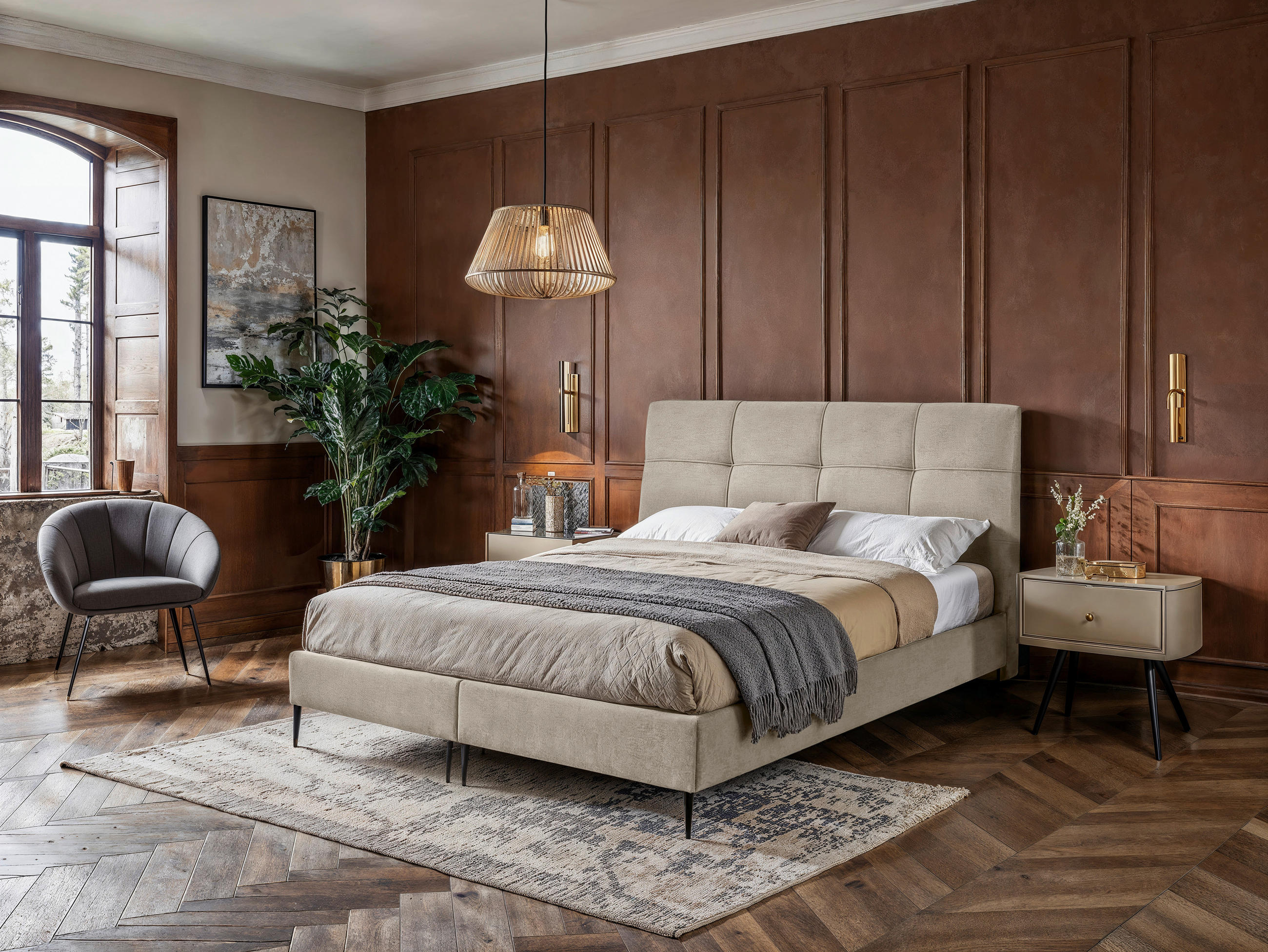 BOXSPRINGBETT 180/200 cm  in Creme  - Creme/Schwarz, MODERN, Holzwerkstoff/Textil (180/200cm) - MID.YOU