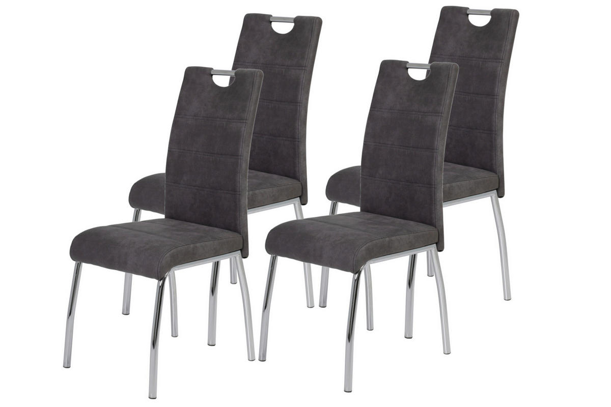 STUHL-SET 4 Stück  in Stahl Mikrofaser Metall, Textil  - Chromfarben/Anthrazit, MODERN, Textil/Metall (44/98/61cm) - MID.YOU